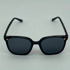 Polarized Square Sunglasses Flower Decor Chain Temple UV400