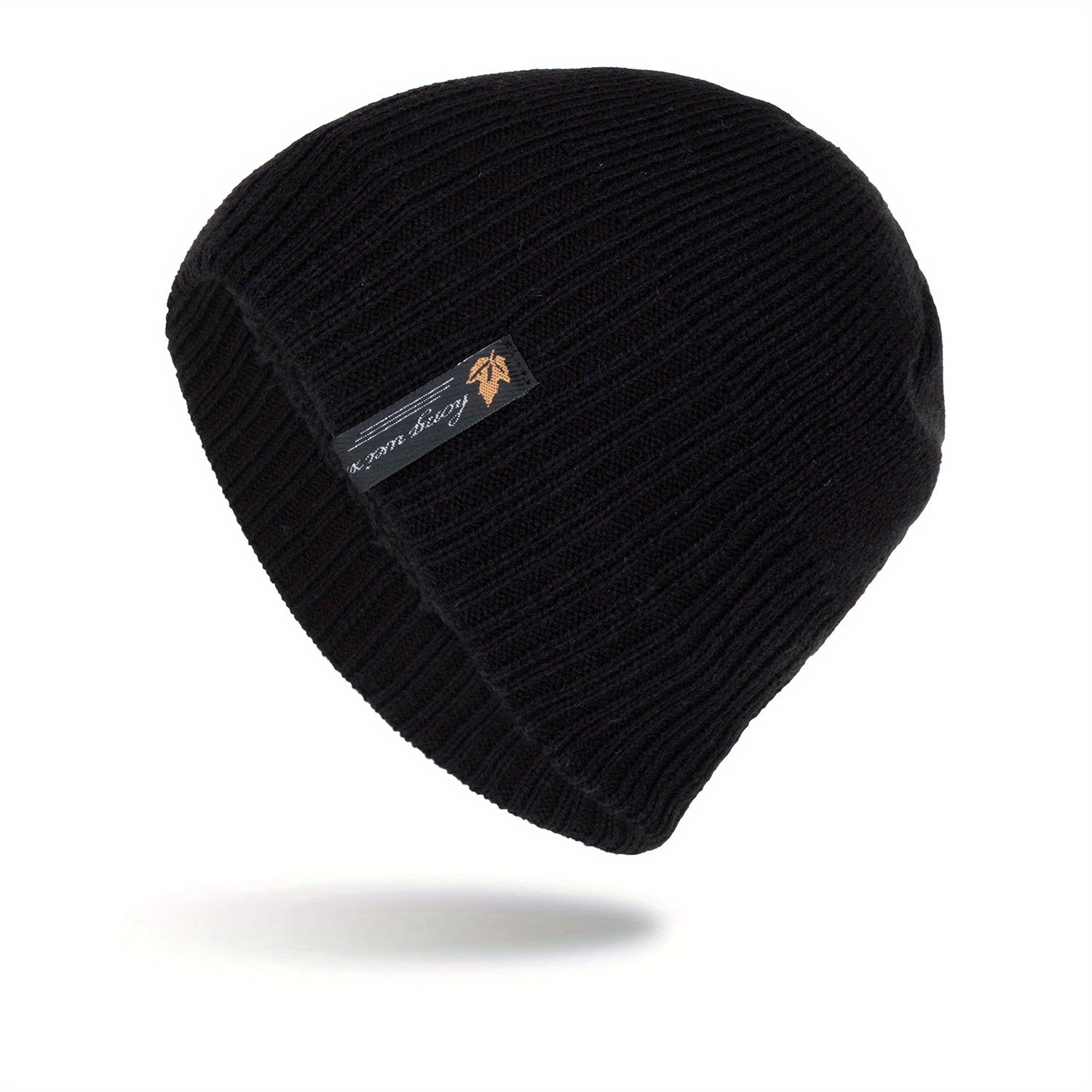 Yellow Leaf Winter Knitted Beanie Hat Plus Velvet Warm Outdoor Short Hat