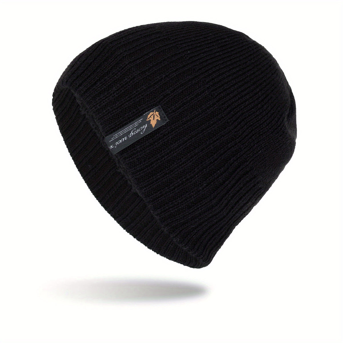 Yellow Leaf Winter Knitted Beanie Hat Plus Velvet Warm Outdoor Short Hat