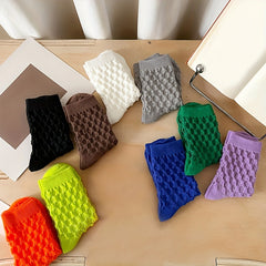 9 Pairs Textured Solid Socks Soft Mid Tube Stockings & Hosiery
