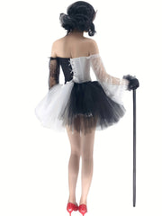 Lace Stitching Body Shaper Set Ruffle Strappy Corset & Mesh Skirt 