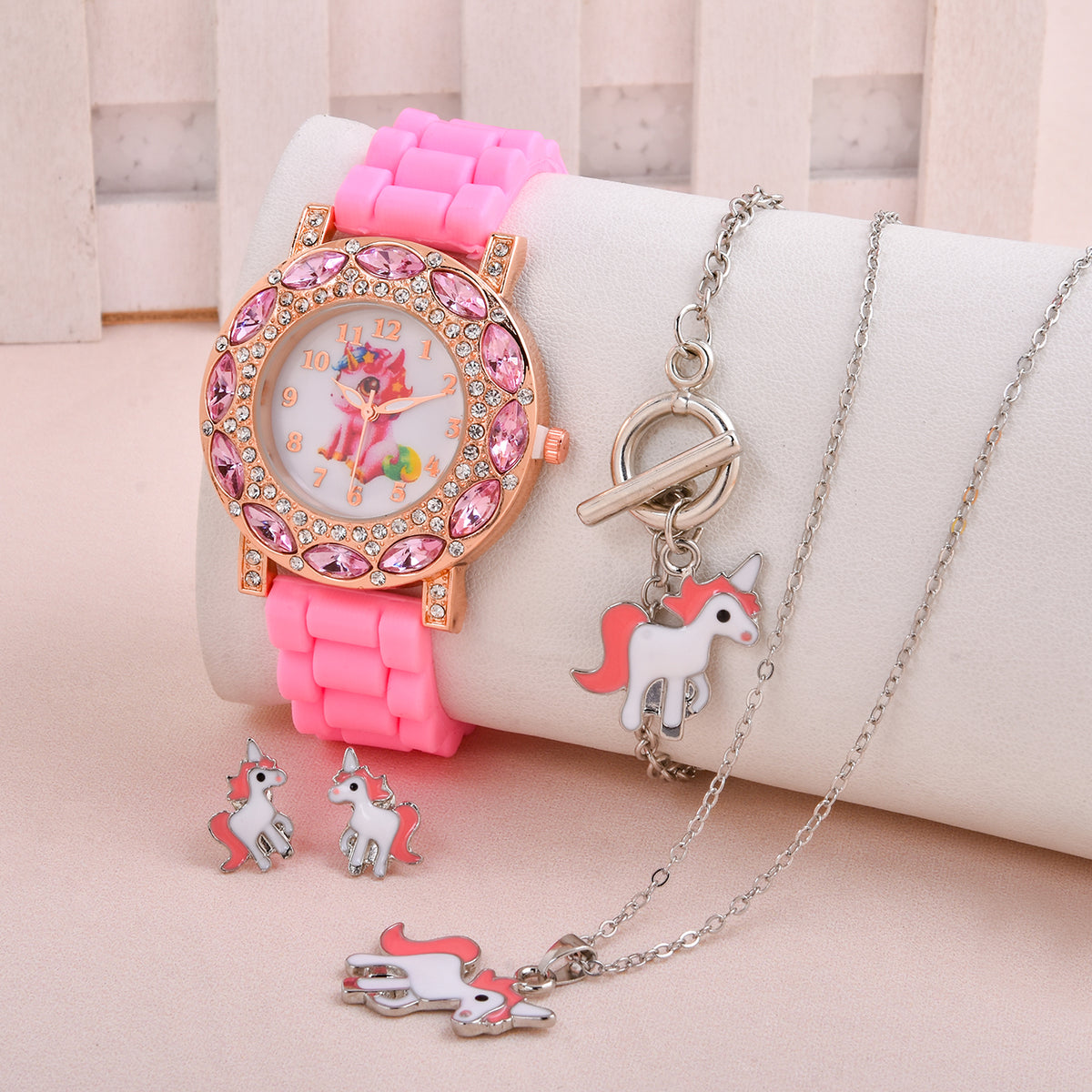 Unicorn Watch Necklace Earrings Set for Girls