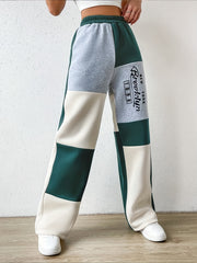  Colorblock Wide Leg Yoga Pants with Elastic Waist