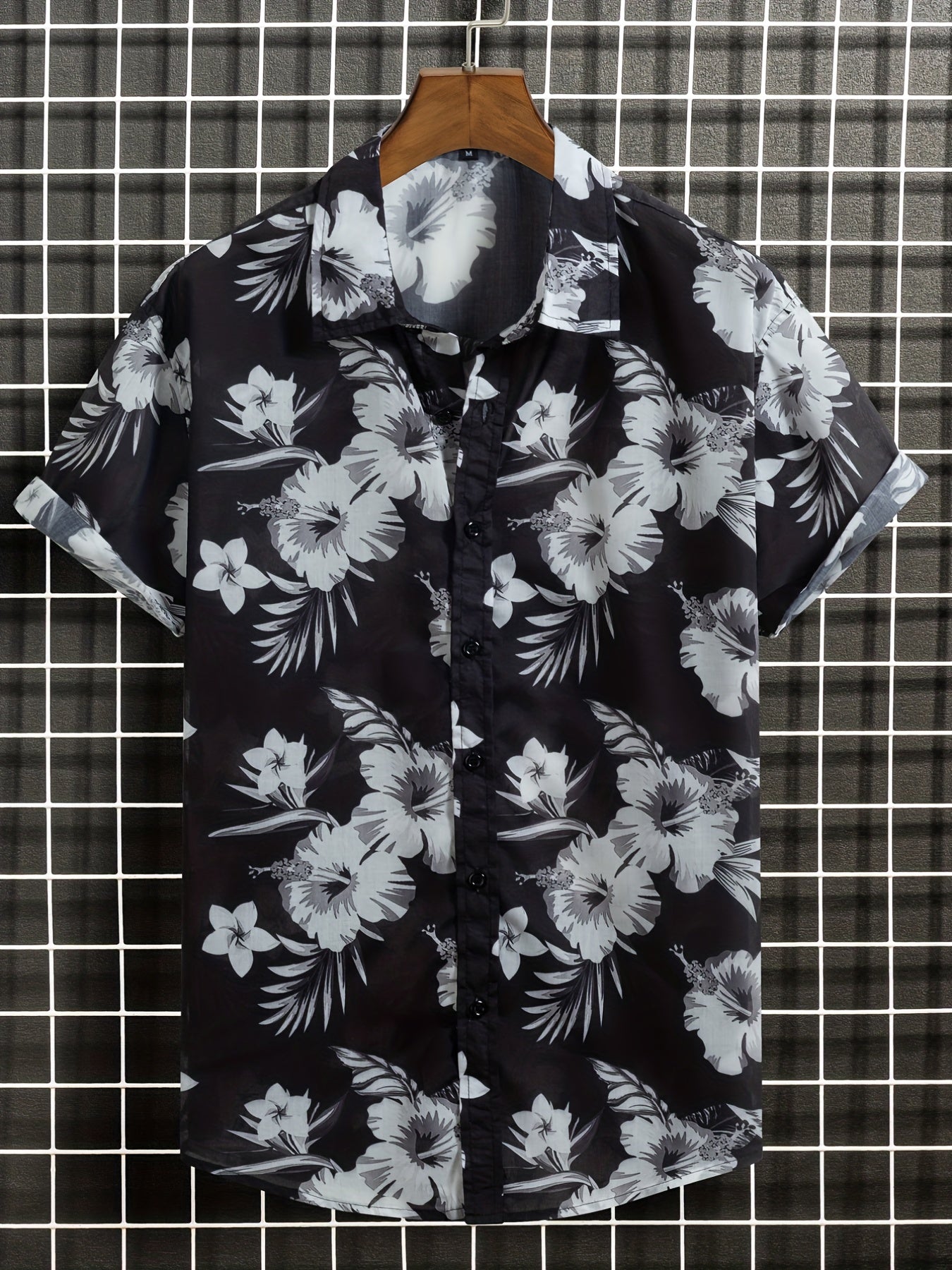 Men's Flower Print Casual Shirt Short Sleeve