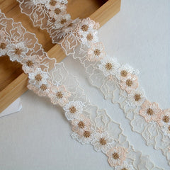 22" Wide Cotton 3D Flower Fabric Embroidery Ribbon Dress Collar Skirts Neckline