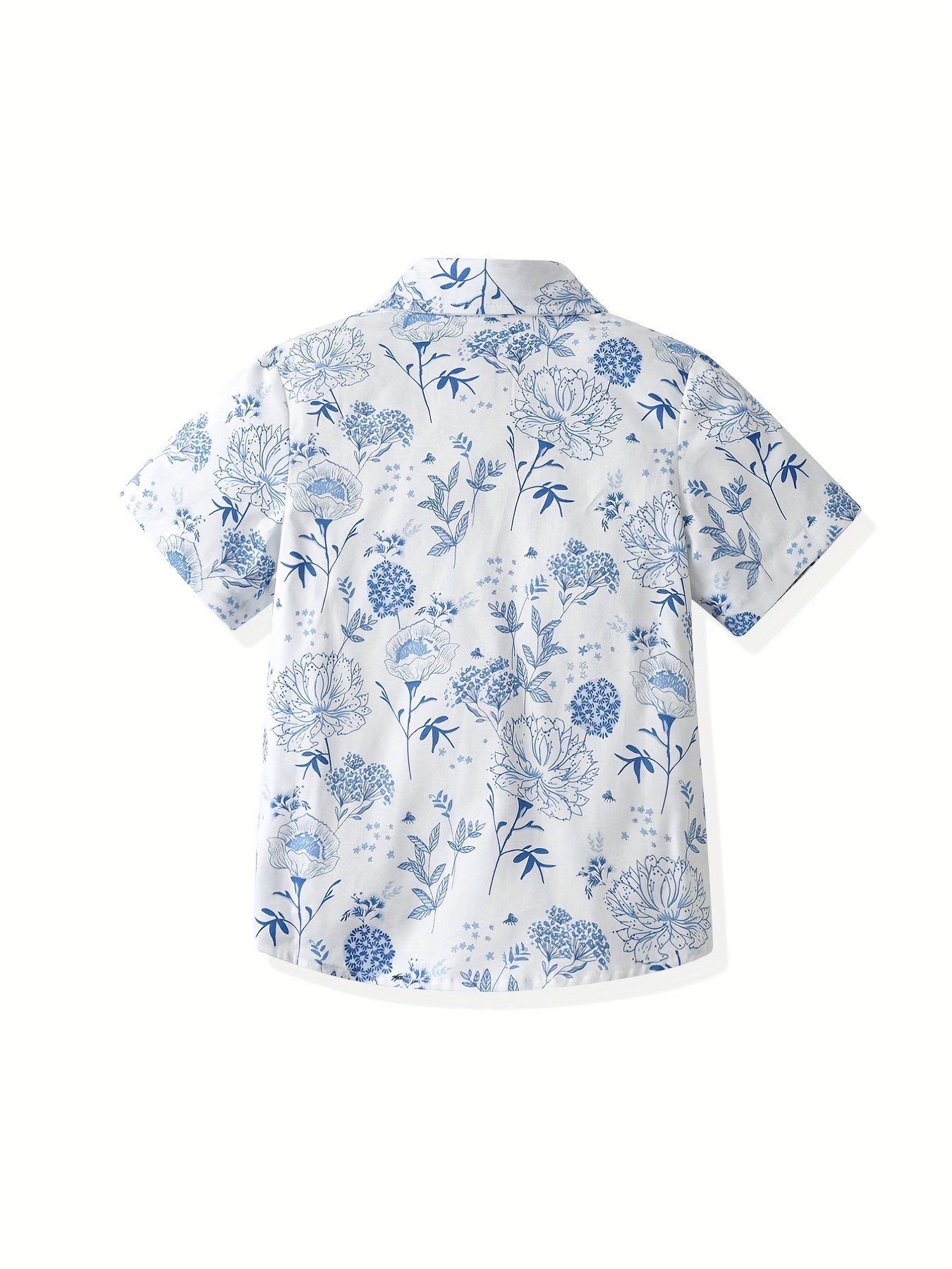 Boys Flower & Leaf Print Short Sleeves Shirt for Spring & Summer
