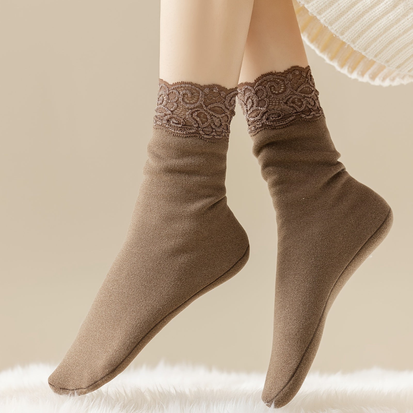 Cozy Lace Trim Mid Tube Socks Women's Stockings
