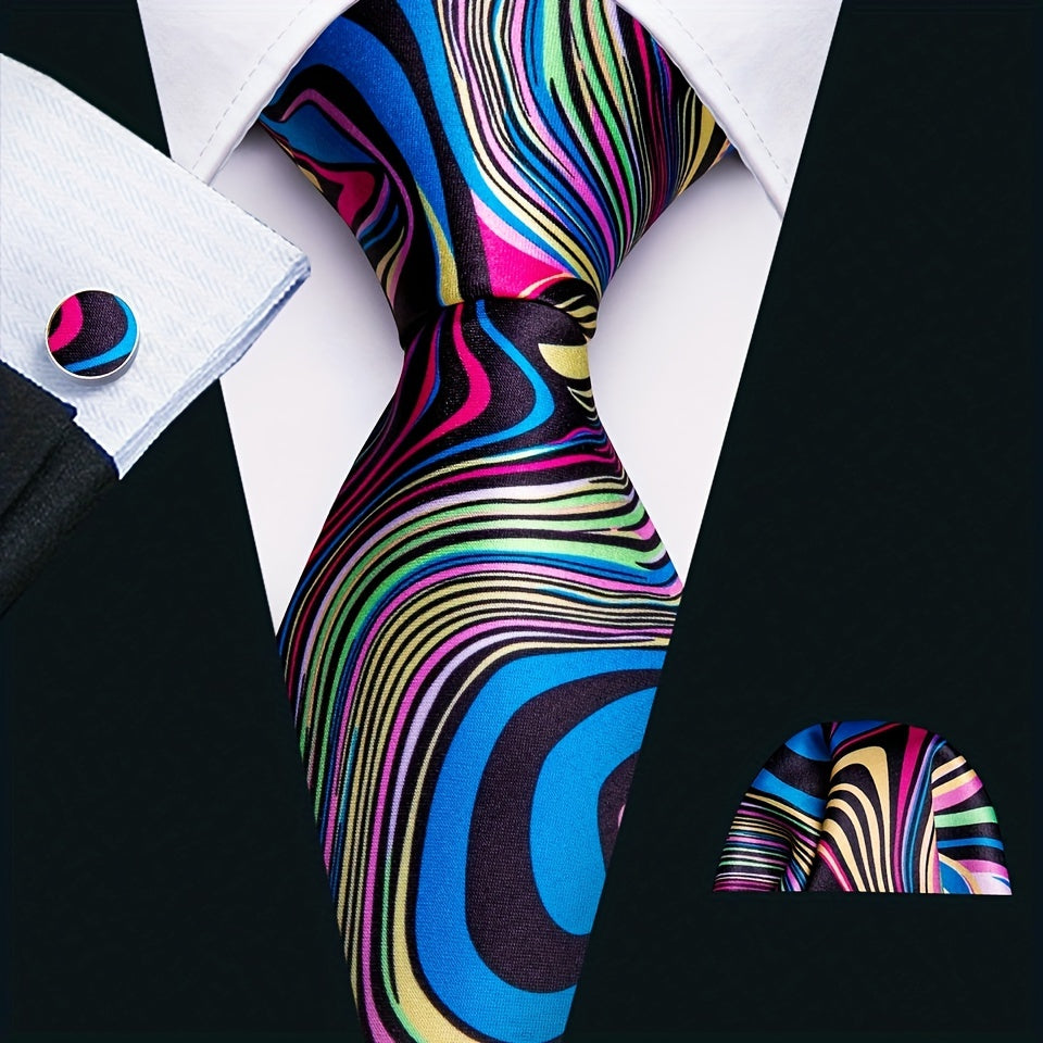 Men's Tie Jacquard Striped Necktie Set