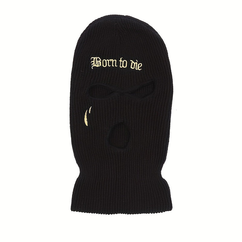 Gothic Letter Embroidery Balaclava 3 Hole Knitted Ski Mask