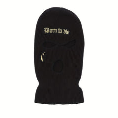 Gothic Letter Embroidery Balaclava 3 Hole Knitted Ski Mask