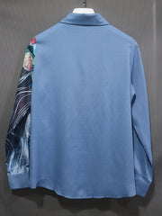  Colorblock Painting Print Long Sleeve Blouse