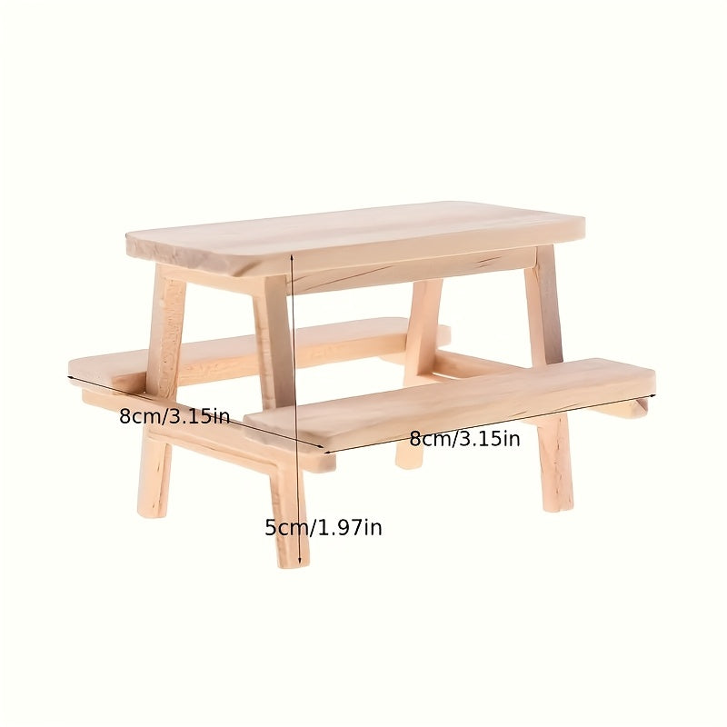 Wooden Table and Chairs Set for Dollhouse Play - Beige
