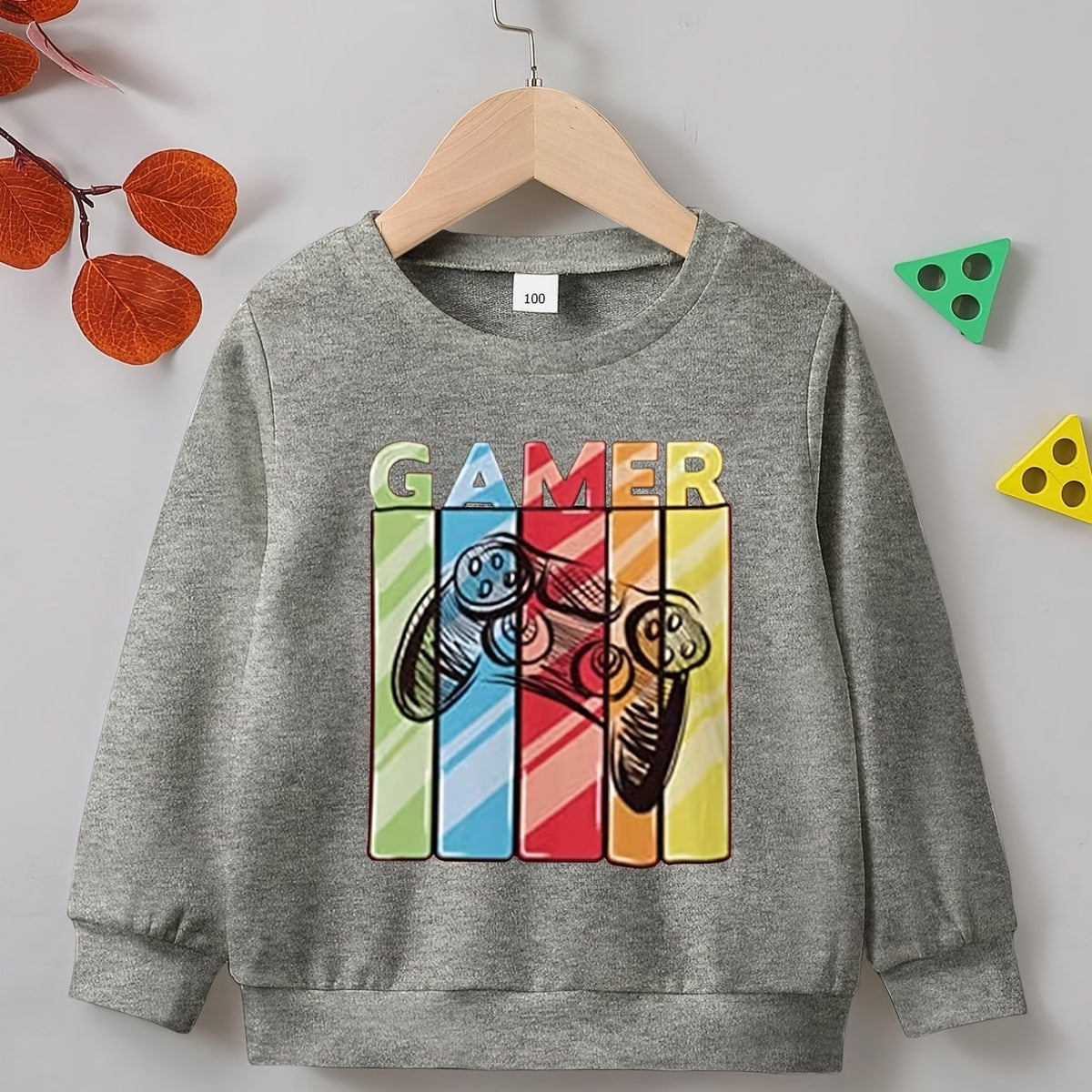 Vintage Gamepad Print Boys Casual Pullover Sweatshirt
