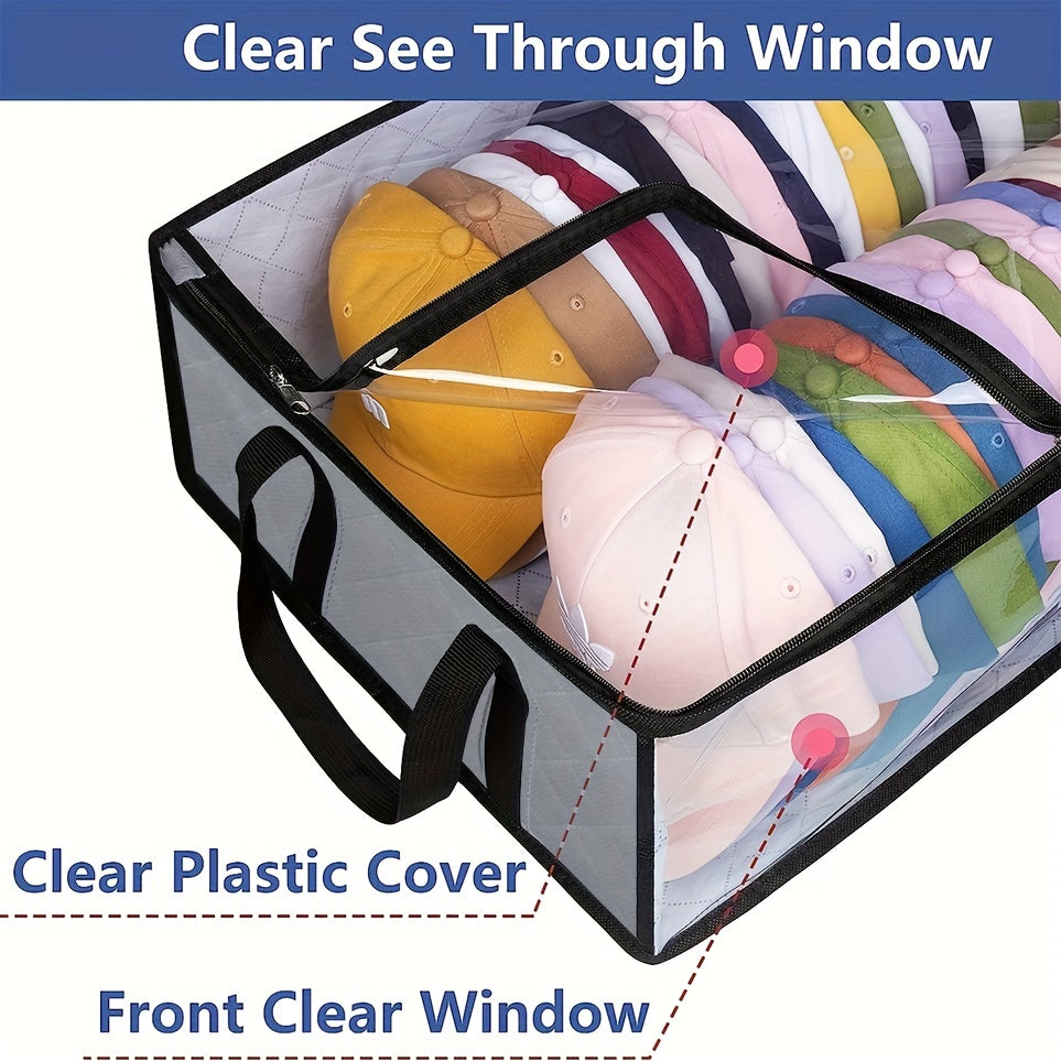Portable Hats Storage Box With Window & Handles Large Capacity Bag