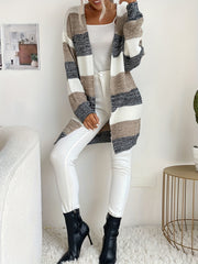  Colorblock Long Sleeve Open Front Cardigan