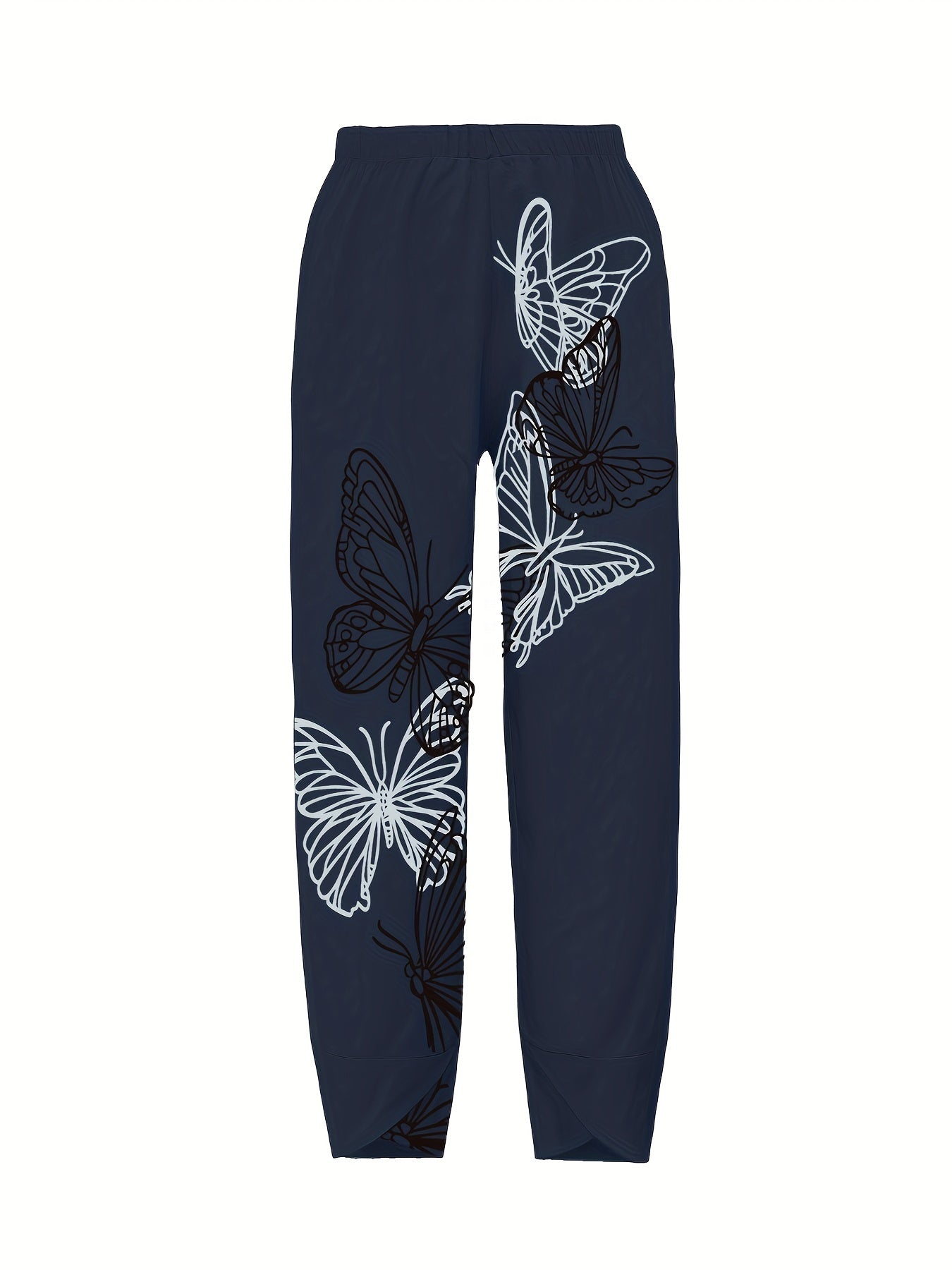  Butterfly Print Wide Leg Cropped Pants