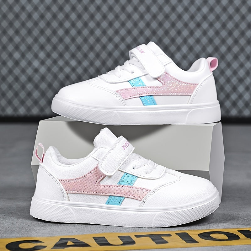 Girls Casual Sneakers Lightweight Breathable Hook And Loop Skate Shoes