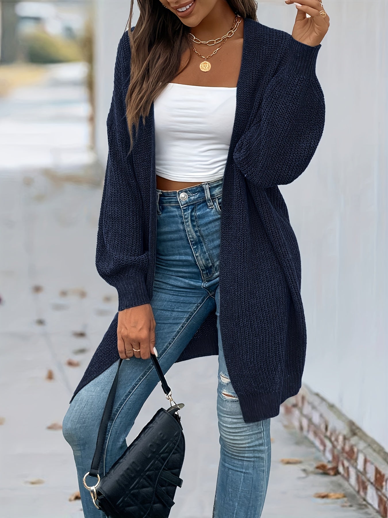 Vintage Open Front Cardigan Long Sleeve Sweater