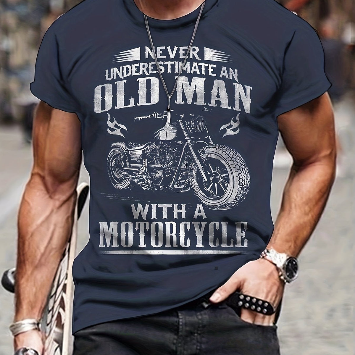 Men's 3D Motorcycle Print T Shirt Casual Mid Stretch Tee