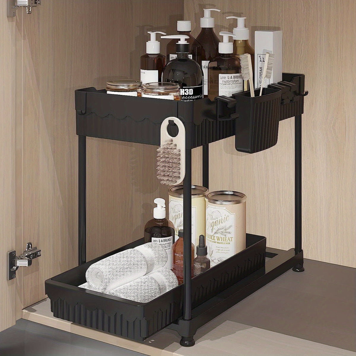 Under Sink Double Layer Storage Rack for Kitchen - Sponge & Cloth Holder