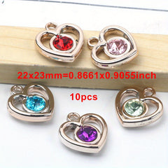 10pcs Colorful Rhinestone Heart Shape Pendant for DIY Accessories