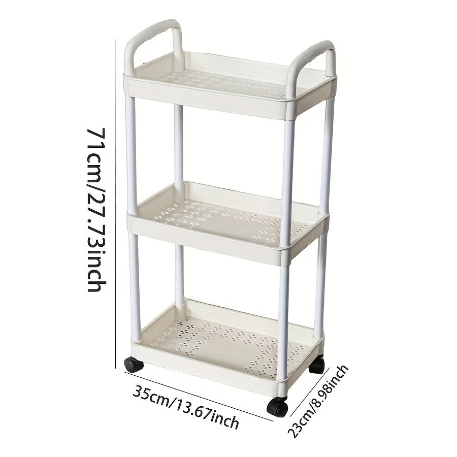 3-Tier Rolling Utility Cart with Handle & Wheels for Kitchen Office Storage