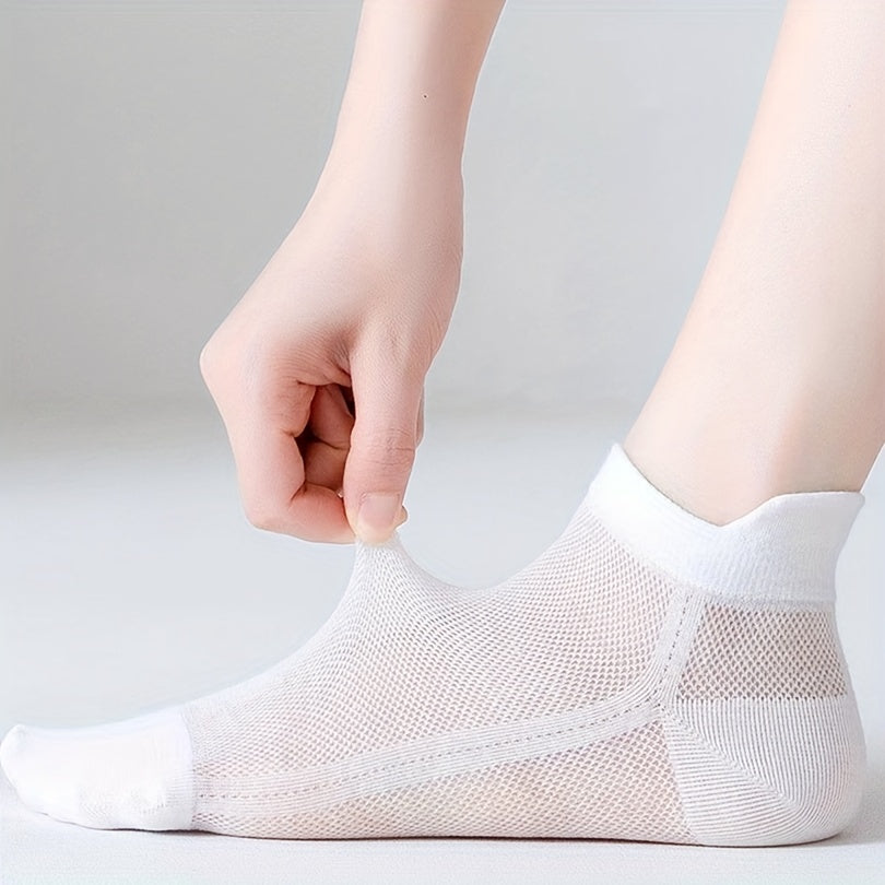 5 Pairs Solid Mesh Low Cut Ankle Socks Women's Stockings