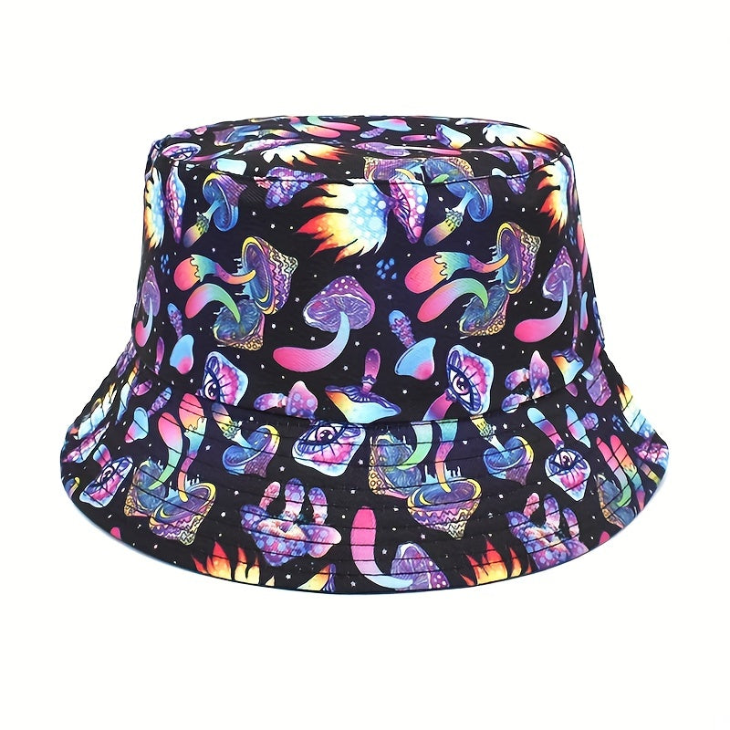 Cartoon Pattern Print Bucket Hat Lightweight Mushroom Whale Sun Hat