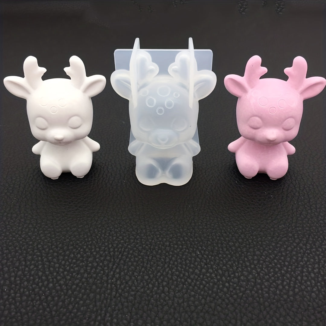3D Mirror Christmas Deer Silicone Mold Aromatherapy Gypsum Ornament