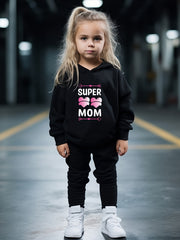 Girls Boys 2pcs MOM Print Hooded Pullover Pants Set For Sports Spring Fall Gift