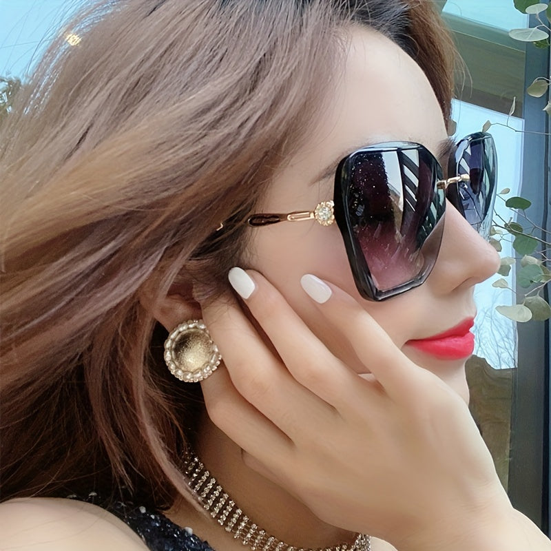 Large Square Rhinestone Polarized Sunglasses UV400