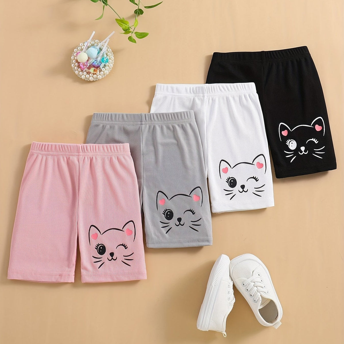 Girls Cartoon Cats Print Bike Shorts Dance Shorts