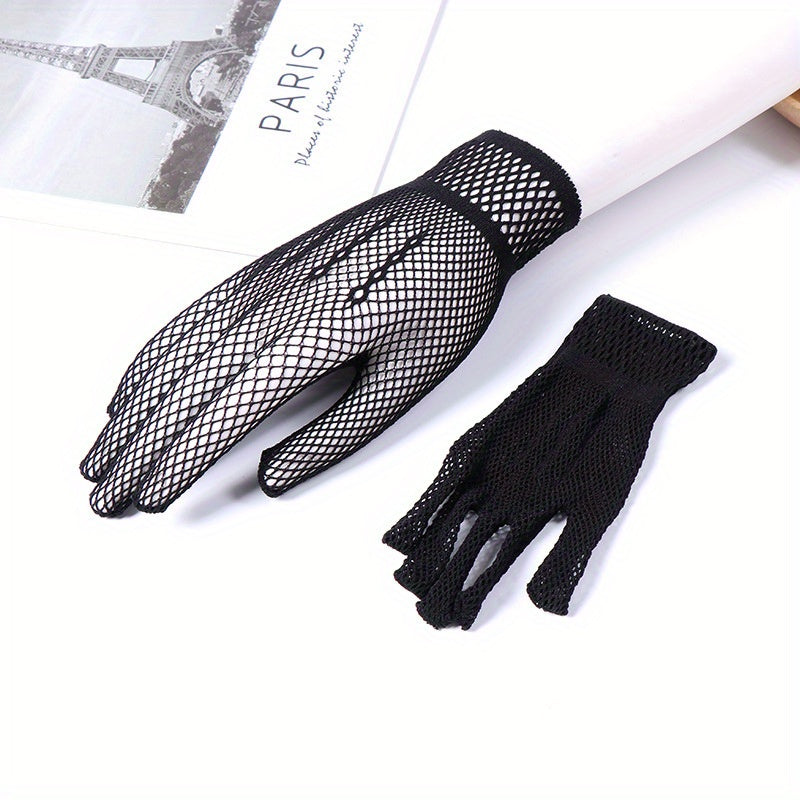 Mesh Hollow Gloves Lace Solid Punk Dress Gloves For Women