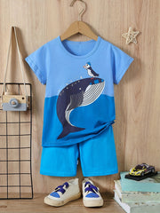 Boys Whale Graphic T-shirt & Shorts Set for Summer