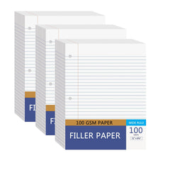 College Rule Filler Paper, 8.5x11, 3 Hole Punched, 100 Sheets/Pack