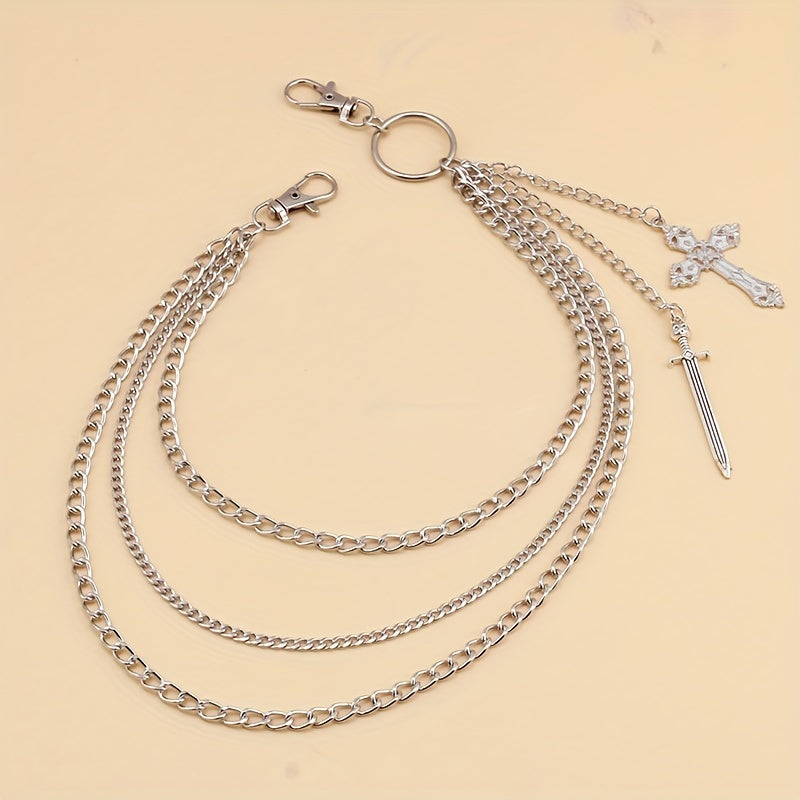 Geometric Cross Pants Chain Sword Pendant Decoration