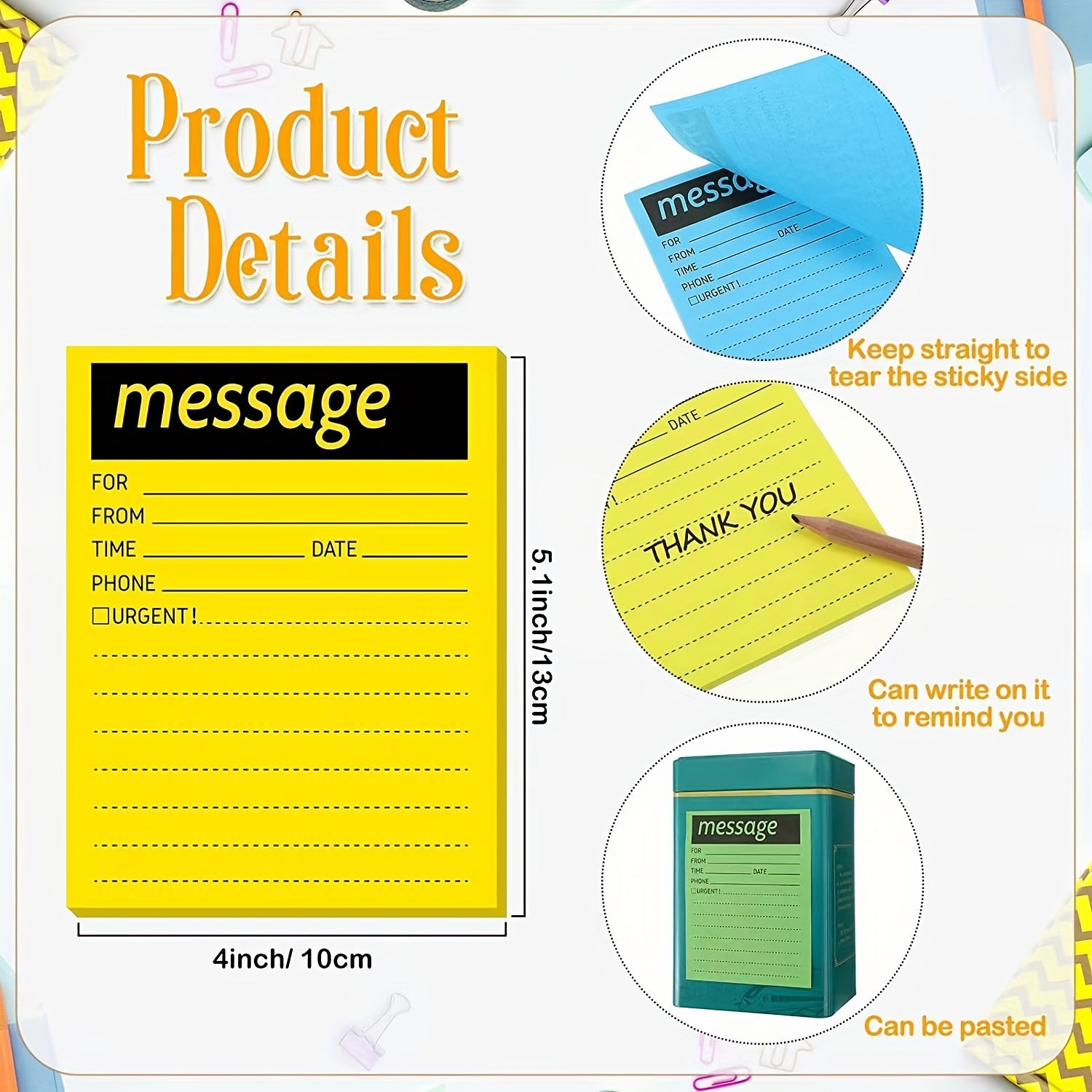 Sticky Note Phone Message Pad Colored Fluorescent Notebook
