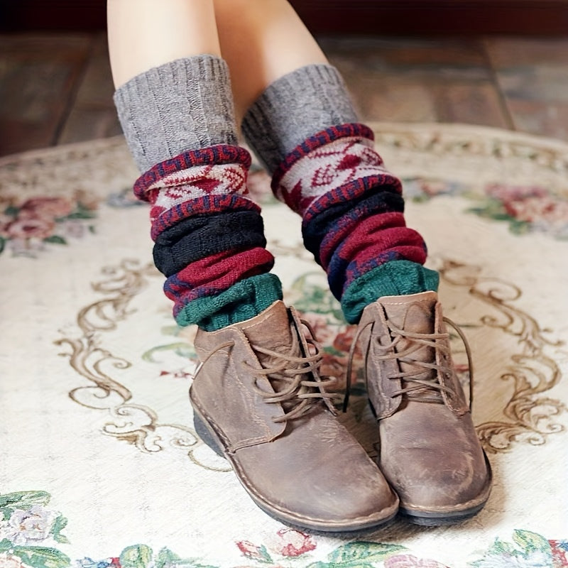 Winter Twist Snowflake Fawn Knee Socks Warm Leg Foot Covers