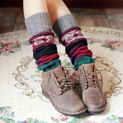 Winter Twist Snowflake Fawn Knee Socks Warm Leg Foot Covers