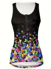 Plus Size Butterfly Print Half Zip Tennis Gym Tank Dress