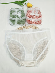 3pcs Mesh Stitching Bow Briefs Comfy & Breathable Underwear