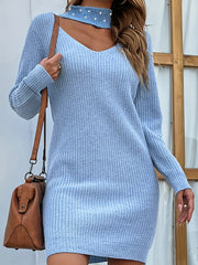 Long Sleeve Cut Out Round Neck Stretch Dress