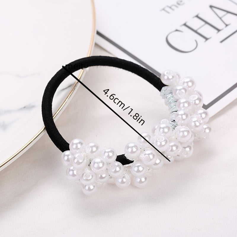 Faux Pearl Hair Elastics Ties Thick Stretchy Rubber Bands Ponytail Holder