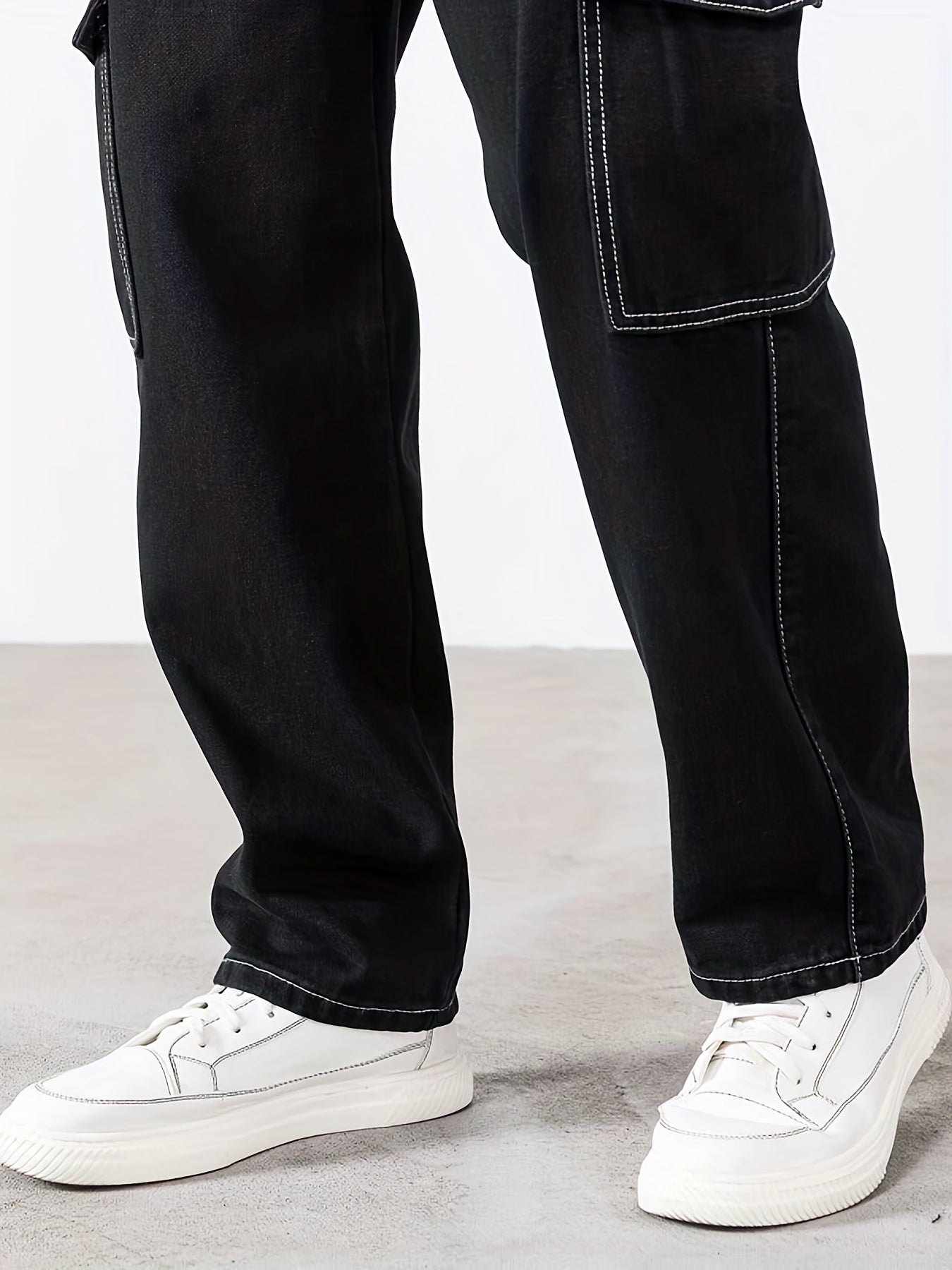 Men's Loose Straight Leg Thin Pants Flap Pocket Sports Cargo Trousers