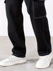 Men's Loose Straight Leg Thin Pants Flap Pocket Sports Cargo Trousers