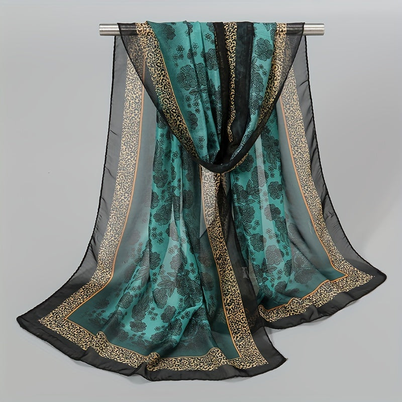Vintage Chiffon Scarf Boho Floral Print Silk Shawl Outdoor Sunscreen Windproof
