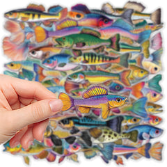 50pcs Vibrant Fish Stickers Waterproof Vinyl Decals for Water Bottles Laptops