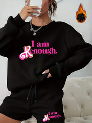  2 Piece Set Women's Slogan Print Sweatshirt & Shorts