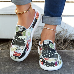 Women's Floral Print Slip-On Canvas Shoes Lightweight Casual Flats