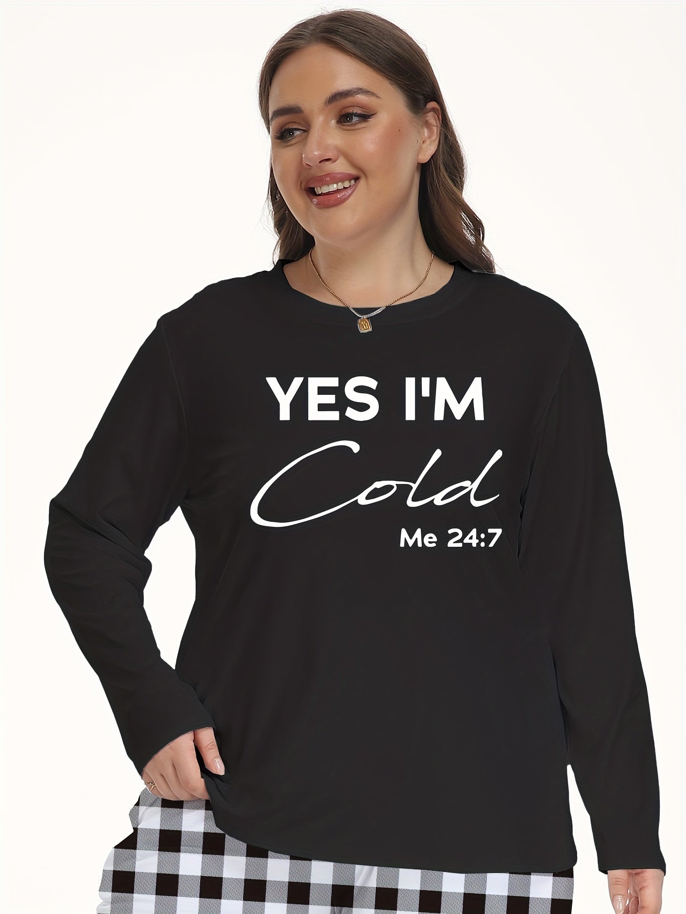  Casual Lounge Top Women's Plus Letter Print Long Sleeve